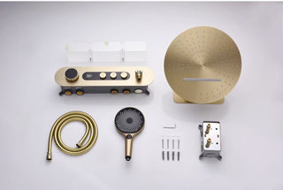 Ophelie - Digital Brushed Gold Shower System with Temperature Display Rainfall Head