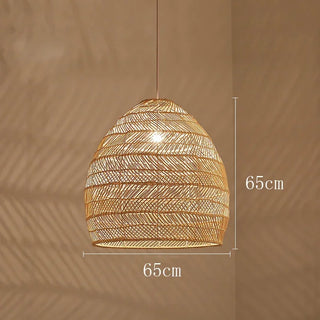 Doha - Natural Bamboo Striped Layered Hanging Pendant Ceiling Light