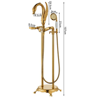 Corella - Freestanding Floor Gold Swan Bathtub Tap with Handheld Shower