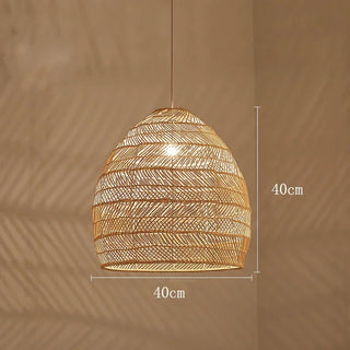 Doha - Natural Bamboo Striped Layered Hanging Pendant Ceiling Light