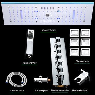 Kaska - Thermostatic Complete Shower System Set with Rough-in-Valve Large flow LED