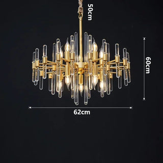 Swan - Glass Crystal Tubes Round Gold Ceiling Chandelier
