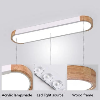 Fiqi - Modern Multicolour Rectangle Nordic Wood Flush Mount Ceiling Light