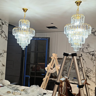 Matteo - Crystal Shaped Glass Multi-Tier Round Ceiling Light Chandelier