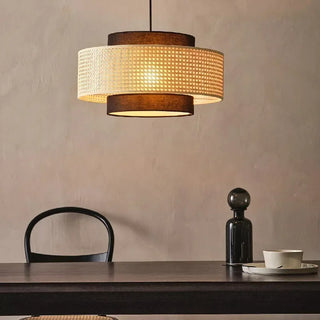 Kheesa - Layered Perforated Woven Cylindrical Hanging Pendant Ceiling Light
