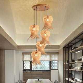 Santino - Handmade Bamboo Woven Multi Head Hanging Chandelier