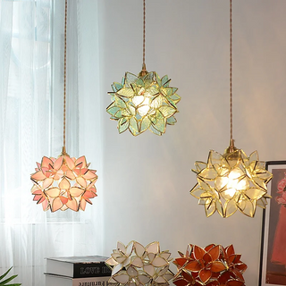 Madrid II - Tiffany Glass Nordic Flower Copper Hanging Pendant Light Fixture