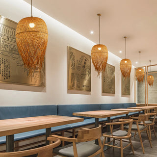 Samra - Natural Bamboo Wicker Rattan Tassel Hanging Pendant Ceiling Light