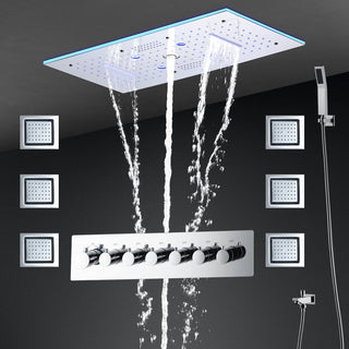 Kaska - Thermostatic Complete Shower System Set with Rough-in-Valve Large flow LED