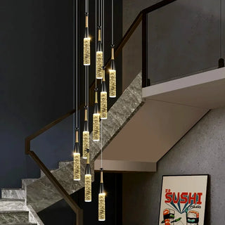 Aaron - Modern Hanging Black & Gold Teardrop Tube Sparkle Chandelier