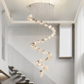 Celeste - Modern Statement Multi Head Chrome Square Crystal Spiral Chandelier