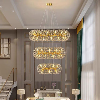 Orhan - Glass Dandelion Gold Frame Round Clear Crystal Ceiling Light Chandelier