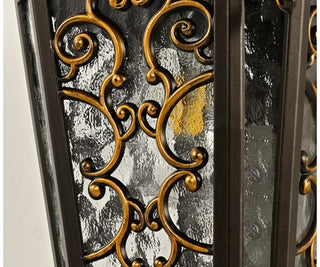 Helen - Rustic Water Glass Wall Sconce with Metal Scrolled Arm, Single Bulb Coffee Lantern