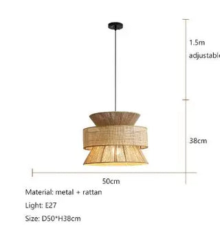 Ghizo - Vintage Wabi Sabi Handmade Hemp Rope  Led Rattan Pendant Light