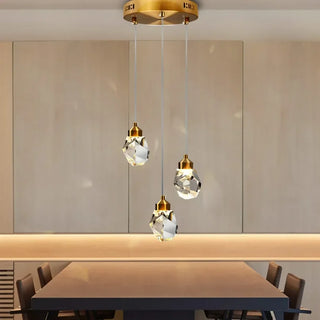 Lezhe - Crystal Pendant Glass Shade Hanging Gold Ceiling Light