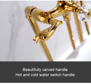 Corella - Freestanding Floor Gold Swan Bathtub Tap with Handheld Shower
