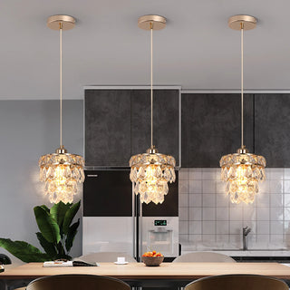 Gines - Crystal Hanging Glass Round Gold Ceiling Pendant Light
