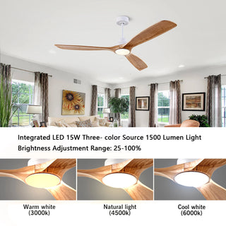 Zenya - 42/52/60Inch Natural Wood Silent 3 Blade Ceiling Fan Remote Control