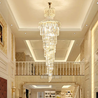 Decker - Long Crystal Tiered Fixed Hanging Ceiling Light Chandelier