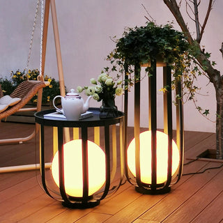 Vellora Art Deco outdoor garden floor lamp with warm white lighting for courtyard and patio