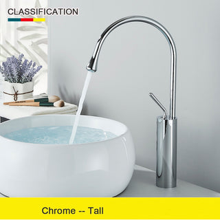 Swan - 360° Swivel Basin Faucet, Water Drop Design, Single Handle, Chrome Finish, Brass Material