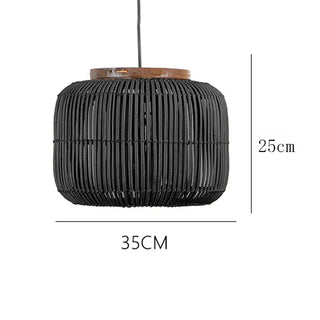 Nora - Retro Rattan Squashed Round Ceiling Light