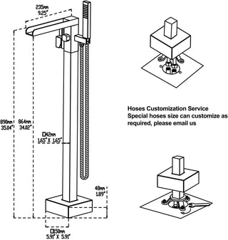 Amarante - Floor Standing Modern Bathtub Waterfall Filler Tap with Hand Shower