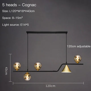 Ryland - Modern Long Bar Multi Head Black Hanging Ceiling Light Chandelier