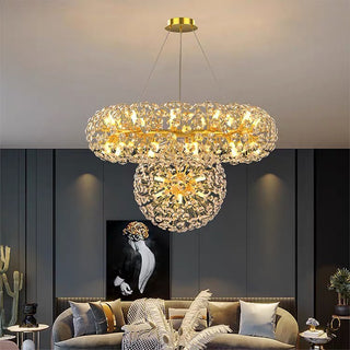 Orhan - Glass Dandelion Gold Frame Round Clear Crystal Ceiling Light Chandelier