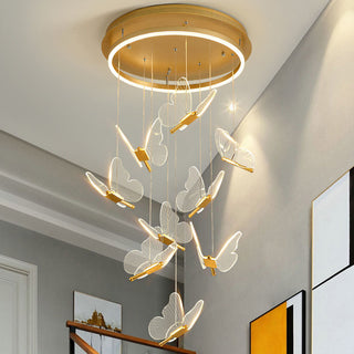 Cemre - Gold LED Butterfly Hanging Round Gold Base Dimmable Chandelier