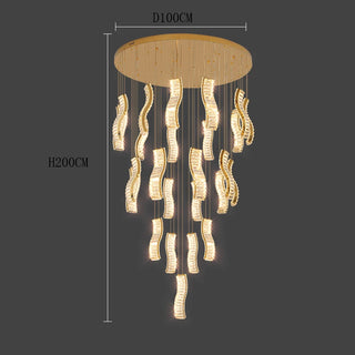 Lucas - Crystal Gold Wave Strip Hanging Chandelier