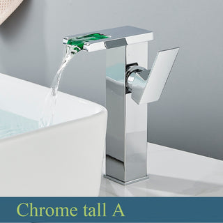 Nicoll - LED Waterfall Matte Black Bathroom Hot and Cold Water Mixer Taps Sink Faucet