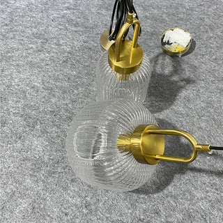 Katrina - Squashed Round Patterned Glass Shade Gold Pendant Ceiling Light