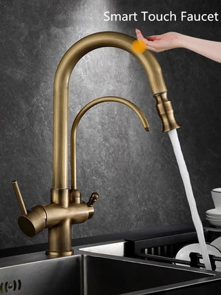 Andre - Antique Brass Kitchen 3 Way Filtered Pull Out Tap