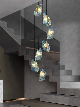 Camilla - Blue Patterned Glass Gold Body Crystal Hanging Chandelier