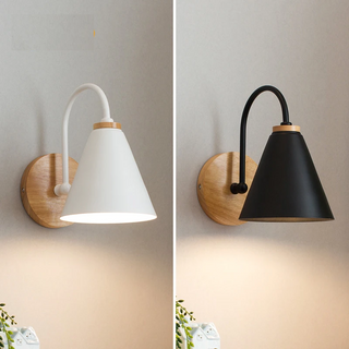 Tishka - Wooden Modern Curved Arm Down Shade Wall Light
