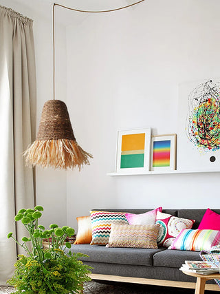 Anaelle - Bamboo and Raffia Round Wicker Ceiling Light