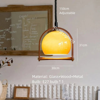 Cooper - Vintage Style Light Dark Wood  Adjustable Height Glass Pendant Light