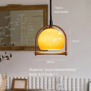 Cooper - Vintage Style Light Dark Wood  Adjustable Height Glass Pendant Light