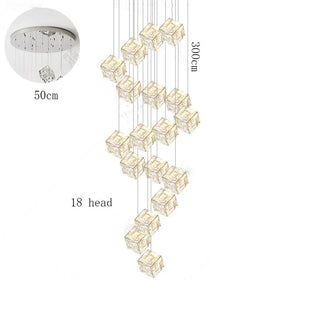Celeste - Modern Statement Multi Head Chrome Square Crystal Spiral Chandelier