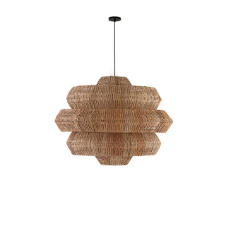 Lisette - 3 Tiers Adjustable Height Hanging Light with Rattan Shade & Midnight Black Fixture