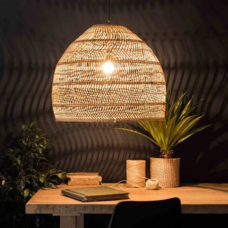Doha - Natural Bamboo Striped Layered Hanging Pendant Ceiling Light
