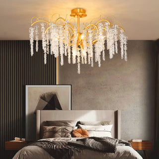 Elysia - Gold Hanging Rectangle Crystal Tassel Ceiling Chandelier