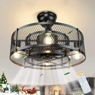 Buston - Industrial Cage Ceiling Fan Light with Remote Control