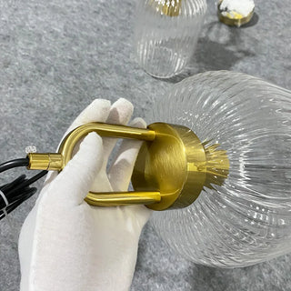 Katrina - Squashed Round Patterned Glass Shade Gold Pendant Ceiling Light