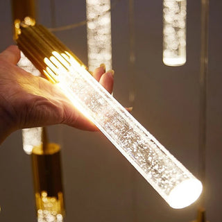 Thunder - K9 Gold Crystal Hanging Tube Chandelier