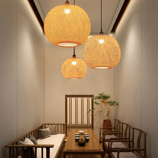Feroza - Handwoven Bamboo Round Shade Hanging Ceiling Light