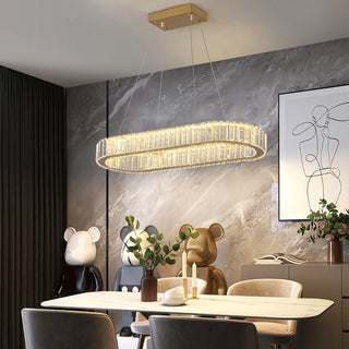 Tabrizi - Crystal Oval Chrome Glass Hanging Ceiling Light Chandelier