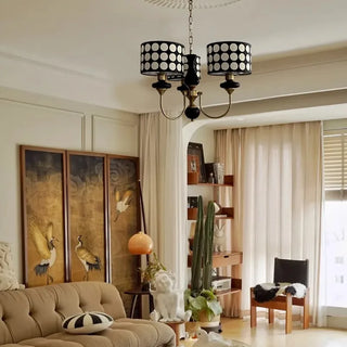 Derya - Abstract Polka Dot Black Gold Hanging Ceiling Light Chandelier