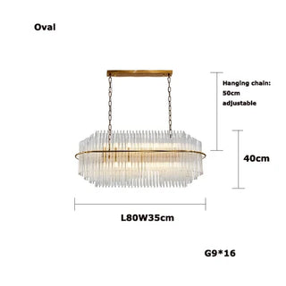 Russle - Gold Tiered Tube Glass Crystal Round Oval Ceiling Light Chandelier